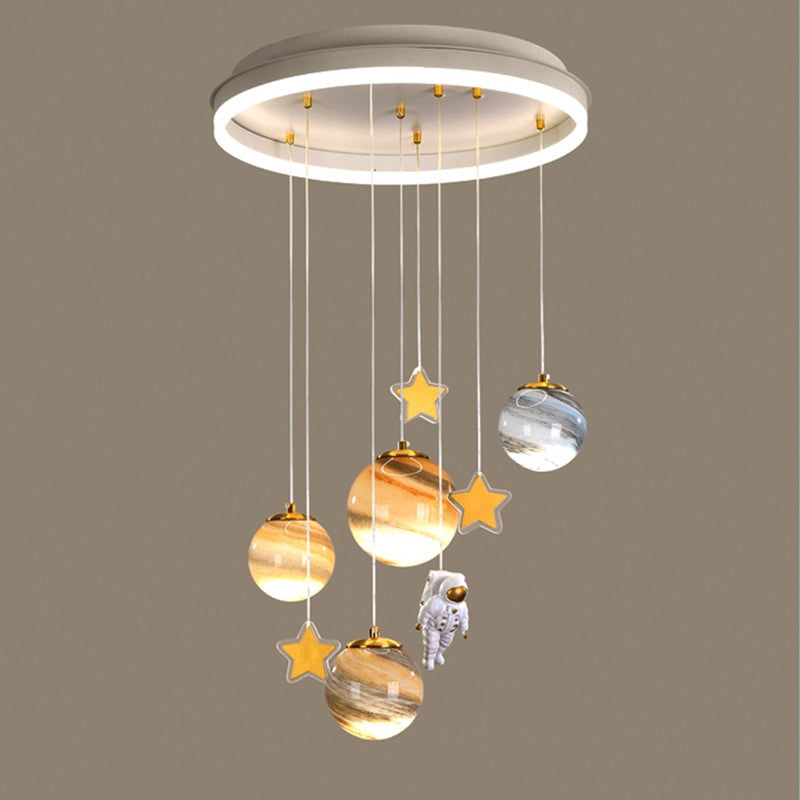 Moderne Scandinavische Ruimteplaneet Acryl Glazen Ronde Kap Led Kinderplafondlamp Voor Slaapkamer