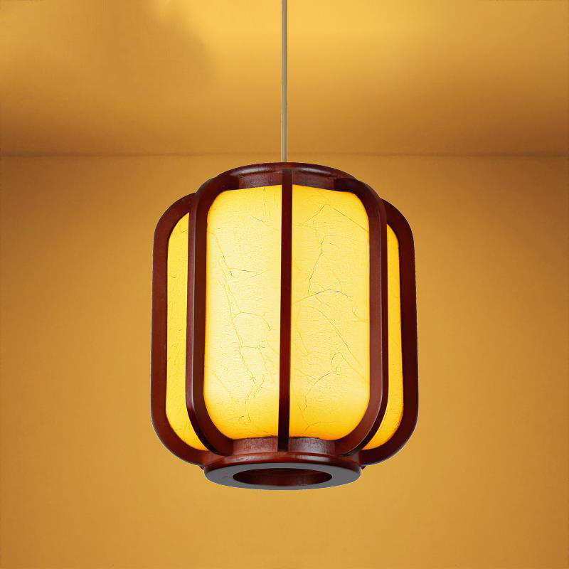 Moderne Chinese Imitatie Schapenvacht Houten Lantaarn 1-Lichts Hanglamp