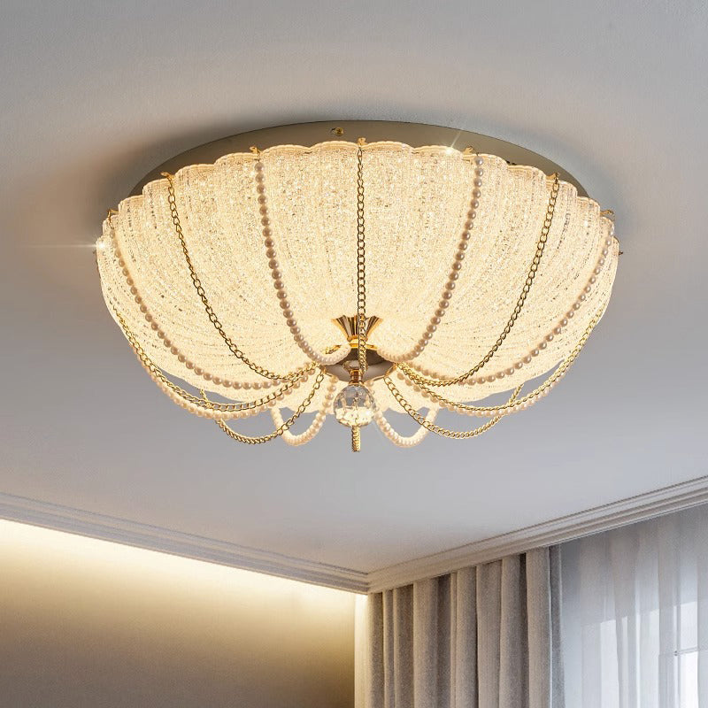 Moderne Art Deco Pompoen Half Ronde Ijzeren Kristal Led Plafondlamp Voor Slaapkamer