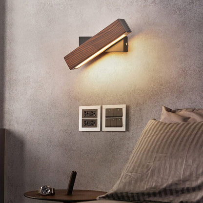 Moderne Scandinavische Rechthoekige Led-wandlamp Van Massief Hout En Ijzer Voor De Slaapkamer