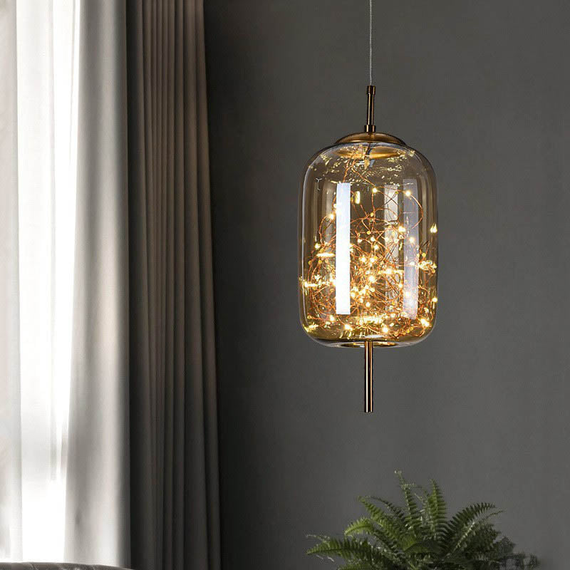 Moderne Scandinavische Cilindervormige Ovale Glazen Hanglamp Met 1 Lichtpunt Voor De Slaapkamer