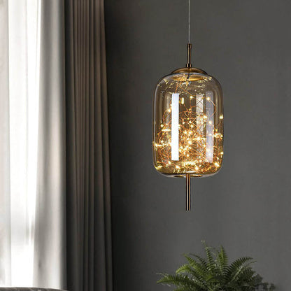 Moderne Scandinavische Cilindervormige Ovale Glazen Hanglamp Met 1 Lichtpunt Voor De Slaapkamer