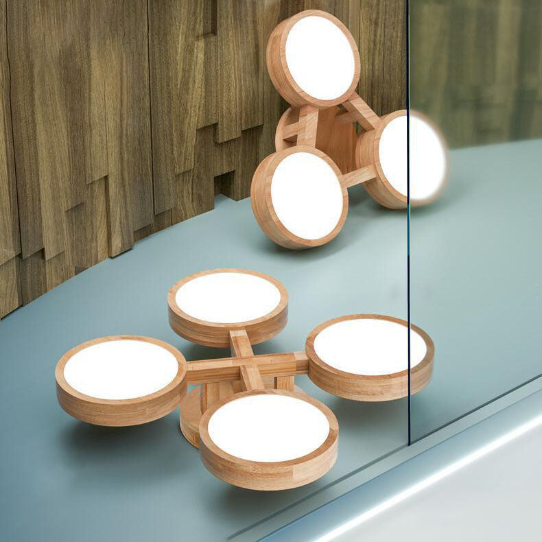 Moderne Scandinavische Ronde Rubberhouten Led Plafondlamp Voor Woonkamer