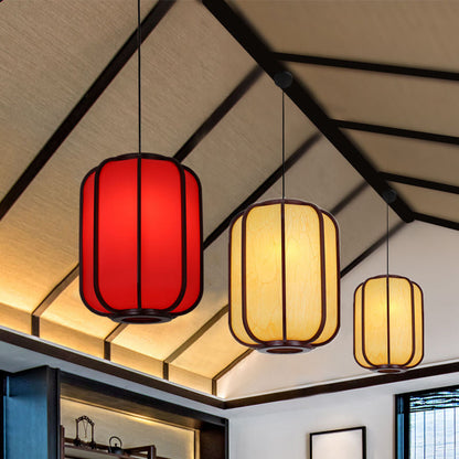 Moderne Chinese Imitatie Schapenvacht Houten Lantaarn 1-Lichts Hanglamp