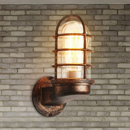 Moderne Industriële Aluminium Ronde Kooi 1-Lichts Waterdichte Wandlamp Voor Entree