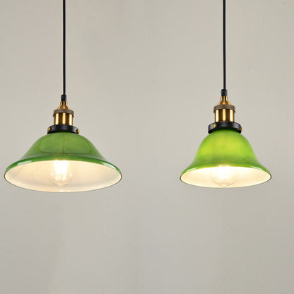 Hedendaagse Retro Smaragdgroene Uitlopende Glazen Kap 1-Lichts Hanglamp Voor Eetkamer