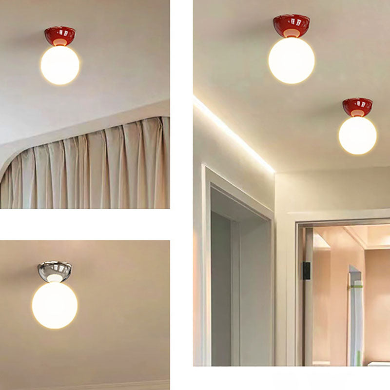 Moderne Scandinavische Ijzeren Bolvormige Glazen Kap 1-lichts Semi-inbouw Plafondlamp Voor Gang