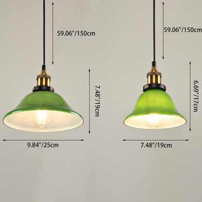 Hedendaagse Retro Smaragdgroene Uitlopende Glazen Kap 1-Lichts Hanglamp Voor Eetkamer