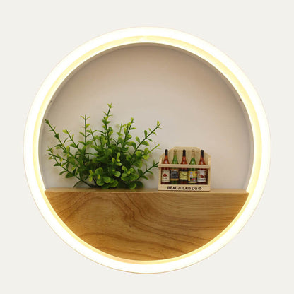 Creatieve Massief Houten Acryl Opslag Decoratie Ronde Led Wandlamp