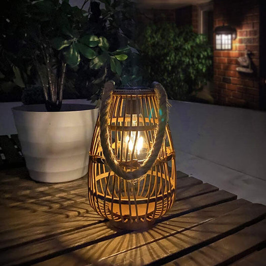 Hedendaagse Retro Hennep Touw Rotan Weefkooi Led Zonne-Waterdichte Staande Vloerlamp Voor Tuin