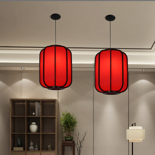 Moderne Chinese Imitatie Schapenvacht Houten Lantaarn 1-Lichts Hanglamp