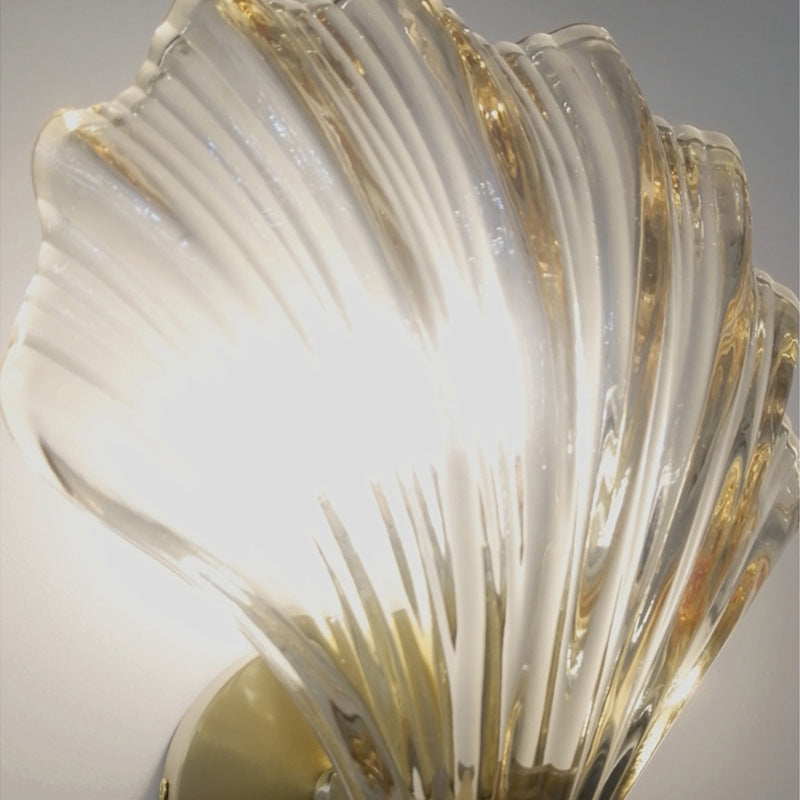 Moderne Art Deco Scalloped Shell Amber Glass Shade Messing Frame 1-Lichts Wandlamp Lamp Voor Slaapkamer