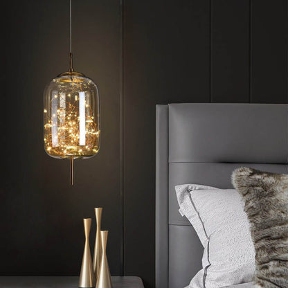 Moderne Scandinavische Cilindervormige Ovale Glazen Hanglamp Met 1 Lichtpunt Voor De Slaapkamer