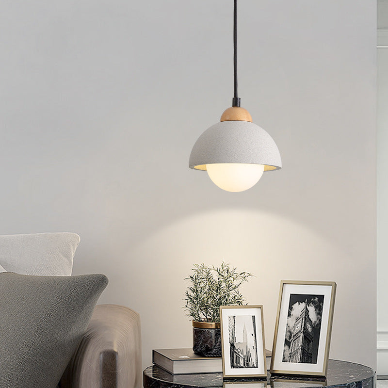 Moderne Scandinavische Cement Dome Glazen Kap 1-Lichts Hanglamp Voor Slaapkamer