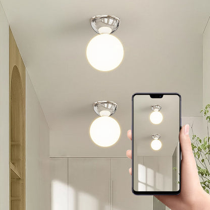 Moderne Scandinavische Ijzeren Bolvormige Glazen Kap 1-lichts Semi-inbouw Plafondlamp Voor Gang