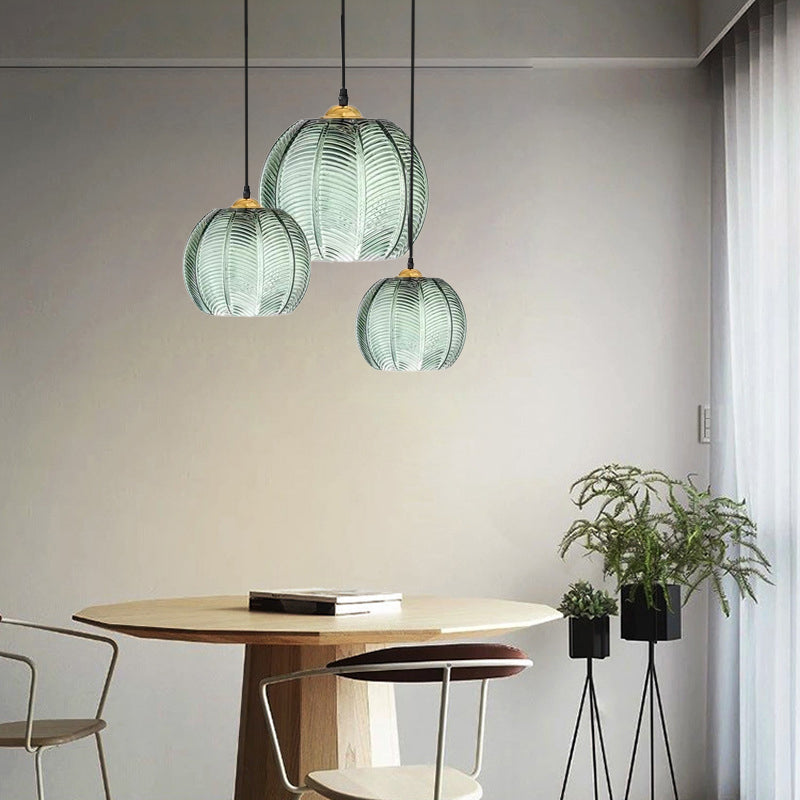 Hedendaagse Simplicity Groene Bladpatroon Glazen Bol Kap 1-Lichts Hanglamp Voor Woonkamer