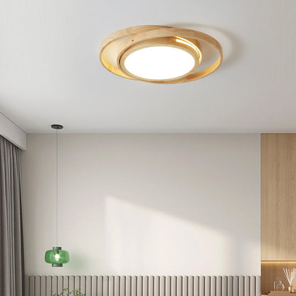 Minimalistische Log Houten Cirkel Ring Led Plafondlamp