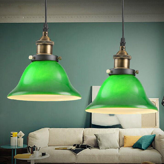 Hedendaagse Retro Smaragdgroene Uitlopende Glazen Kap 1-Lichts Hanglamp Voor Eetkamer