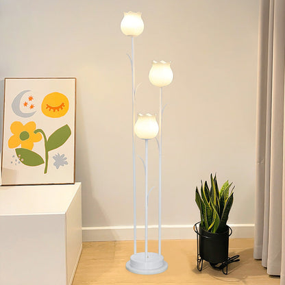 Moderne Scandinavische Cilindervormige Bloemen Ijzeren Glazen 3-lichts Staande Vloerlamp Voor De Woonkamer