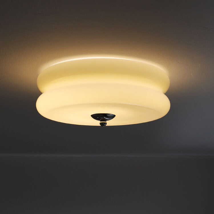 Franse Minimalistische Crèmekleurige Glazen Ronde Led Plafondlamp