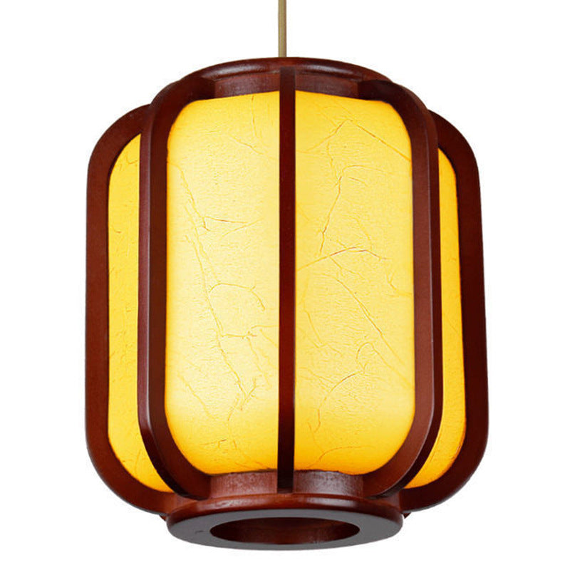 Moderne Chinese Imitatie Schapenvacht Houten Lantaarn 1-Lichts Hanglamp