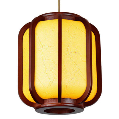 Moderne Chinese Imitatie Schapenvacht Houten Lantaarn 1-Lichts Hanglamp