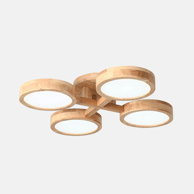 Moderne Scandinavische Ronde Rubberhouten Led Plafondlamp Voor Woonkamer