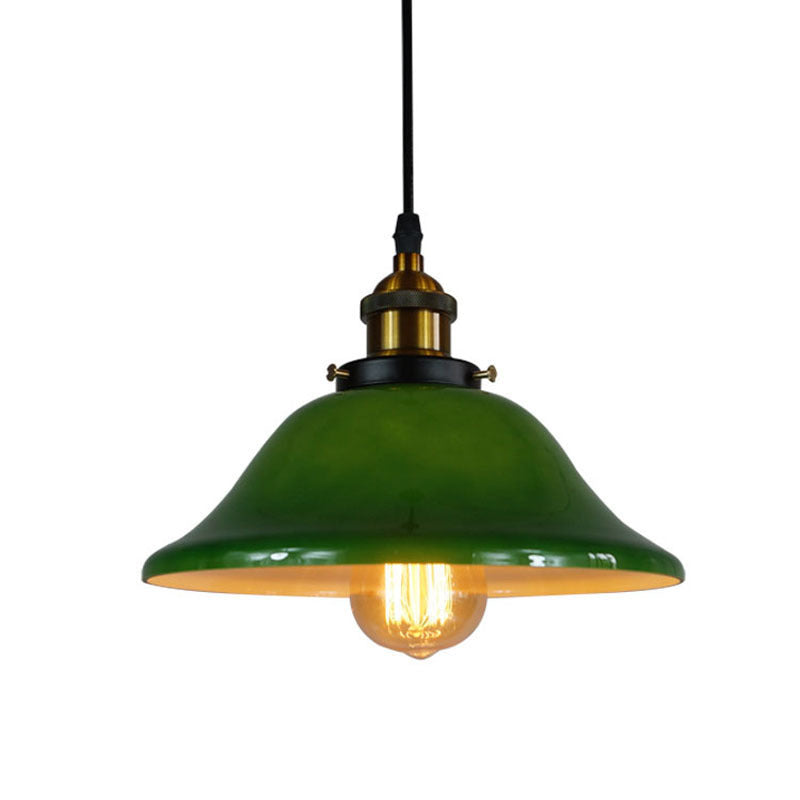 Hedendaagse Retro Smaragdgroene Uitlopende Glazen Kap 1-Lichts Hanglamp Voor Eetkamer