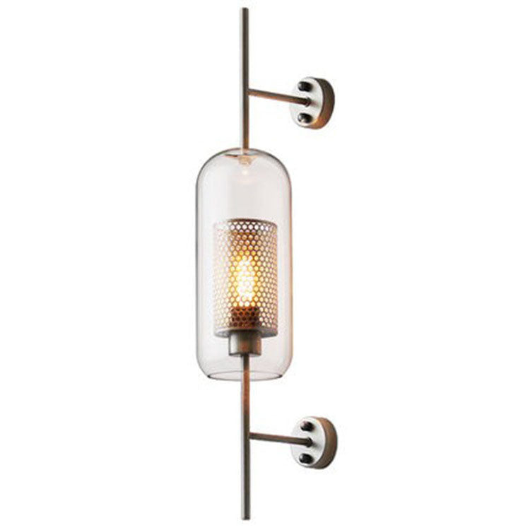 Moderne Industriële Cilinder Glazen Kap Ijzeren Afwerking Frame 1-Lichts Wandlamp Voor Slaapkamer