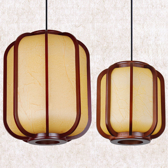 Moderne Chinese Imitatie Schapenvacht Houten Lantaarn 1-Lichts Hanglamp