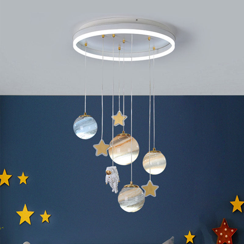 Moderne Scandinavische Ruimteplaneet Acryl Glazen Ronde Kap Led Kinderplafondlamp Voor Slaapkamer