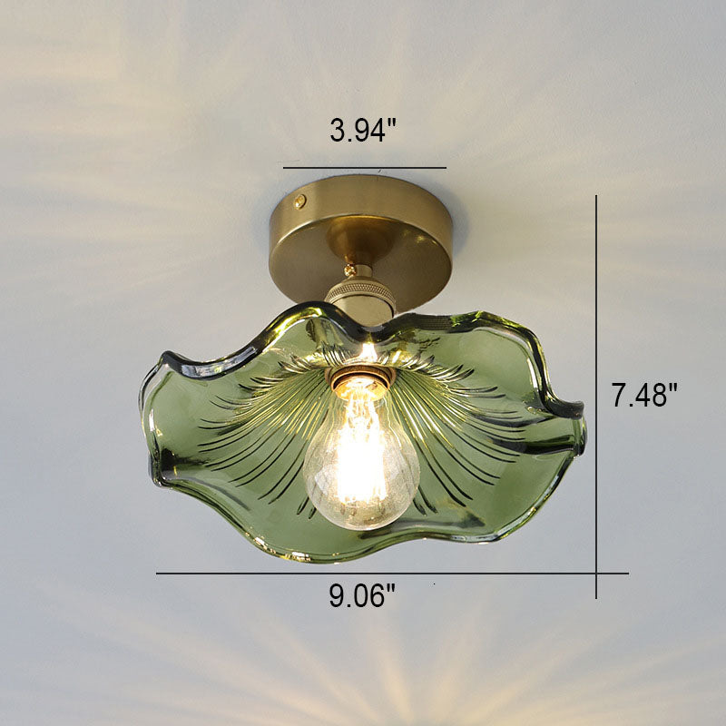 Europese Vintage Lotusblad IJzer Koper 1-Lichts Semi-Flush Mount Lamp