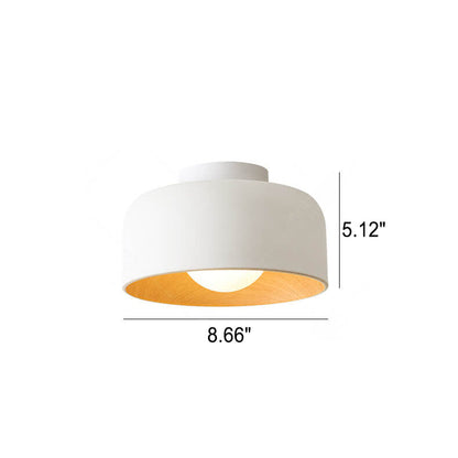 Minimalistische Koepelvormige Plafondlamp Met Houtnerf Van Ijzer, 1-Lichts Semi-Inbouw