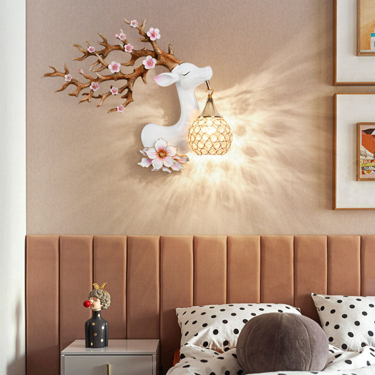 Europese Creatieve Hars Gewei Kristallen Bol Kap 1-lichts Wandlamp