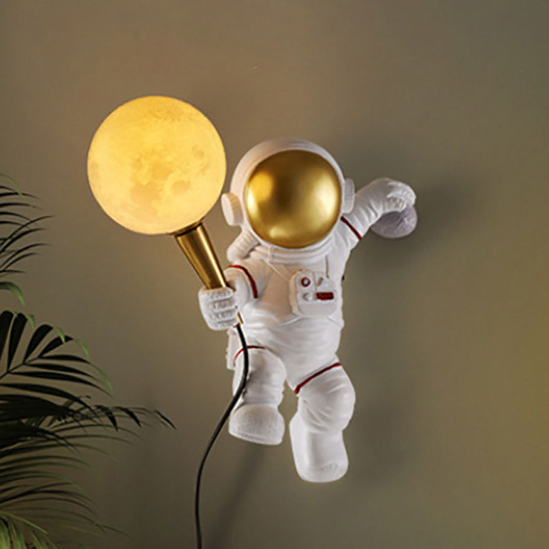 Hedendaagse Creatieve Cartoon Astronaut Hars Abs 1-Lichts Wandlamp Voor Slaapkamer