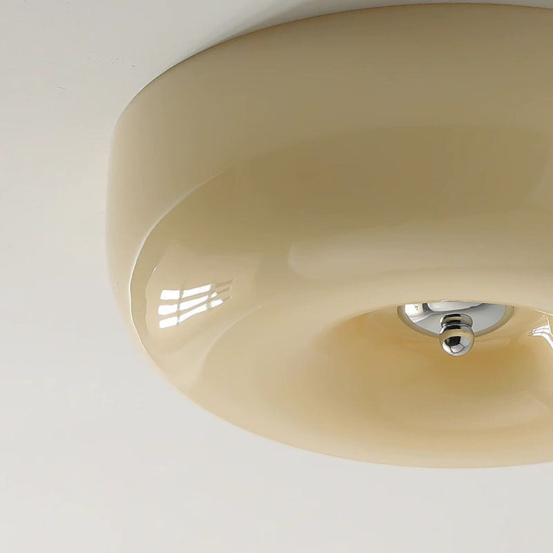 Hedendaagse Noordse Crèmegele Pudding Glazen Kap Ijzeren Led Plafondlamp Voor Woonkamer