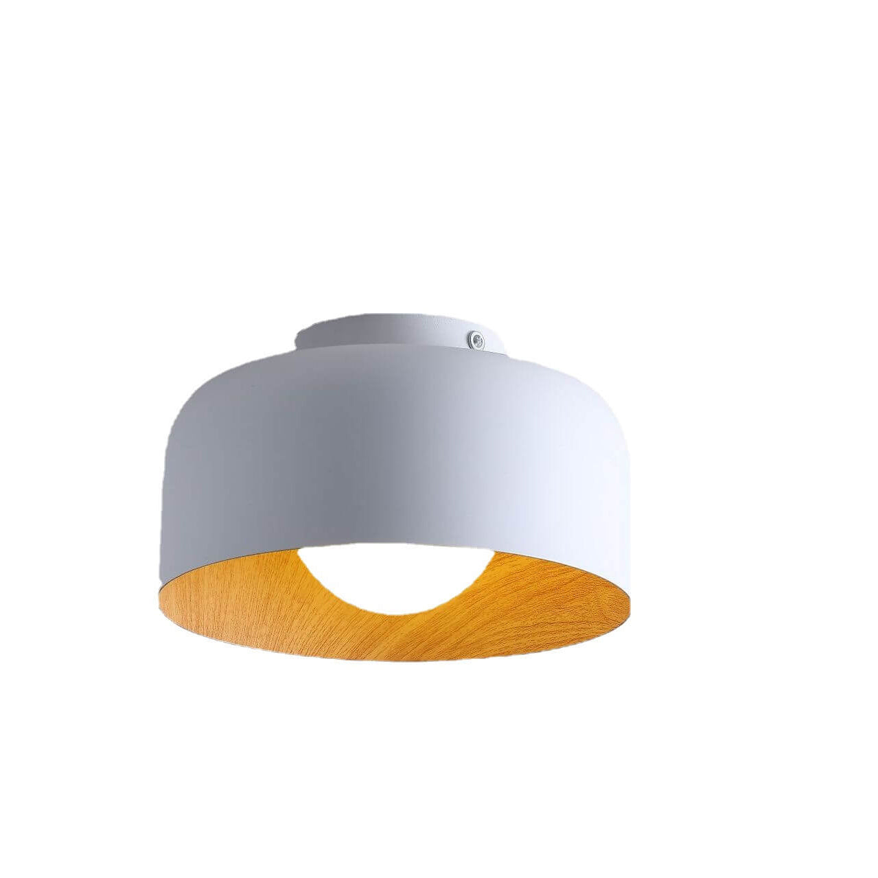 Minimalistische Koepelvormige Plafondlamp Met Houtnerf Van Ijzer, 1-Lichts Semi-Inbouw