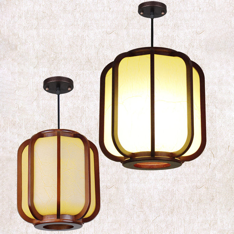 Moderne Chinese Imitatie Schapenvacht Houten Lantaarn 1-Lichts Hanglamp