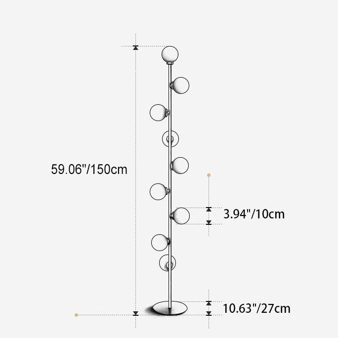 Moderne Scandinavische Cilindrische Metalen Glazen 9-lichts Staande Vloerlamp Voor De Woonkamer