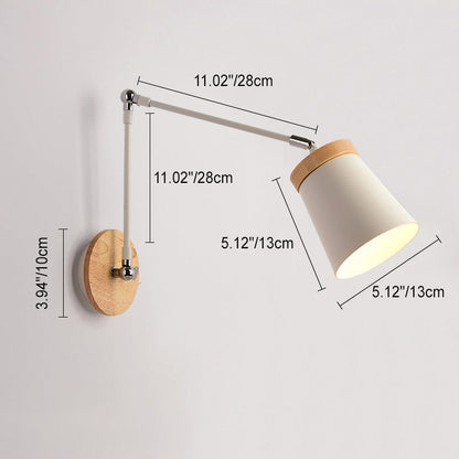 Moderne Scandinavische Massief Houten Ijzeren Cilinderkap 1-lichts Wandlamp Voor Slaapkamer