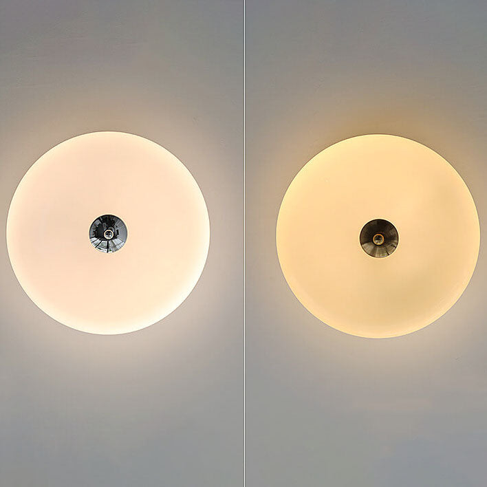 Franse Minimalistische Crèmekleurige Glazen Ronde Led Plafondlamp