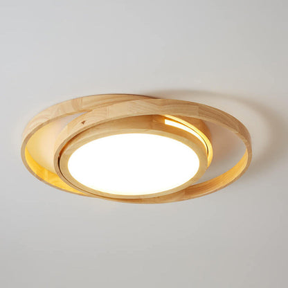 Minimalistische Log Houten Cirkel Ring Led Plafondlamp