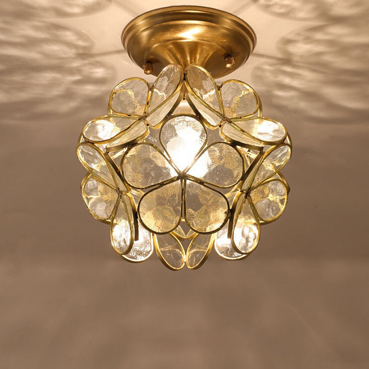 Moderne Art Deco Petal Bubble Glazen Kap Messing Frame 1-Lichts Semi-Flush Mount Plafondlamp Voor Woonkamer