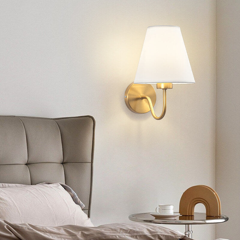 Europese Minimalistische Kegelvormige Stoffen Gebogen Arm 1-lichts Wandlamp