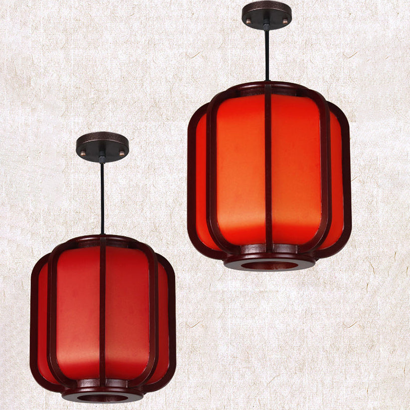 Moderne Chinese Imitatie Schapenvacht Houten Lantaarn 1-Lichts Hanglamp