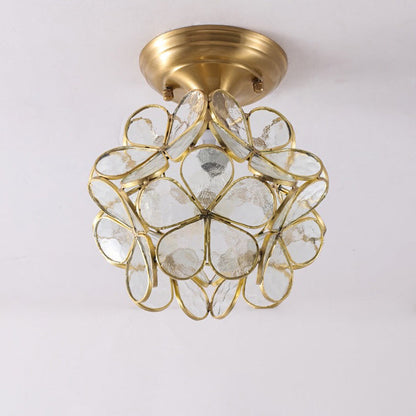 Moderne Art Deco Petal Bubble Glazen Kap Messing Frame 1-Lichts Semi-Flush Mount Plafondlamp Voor Woonkamer