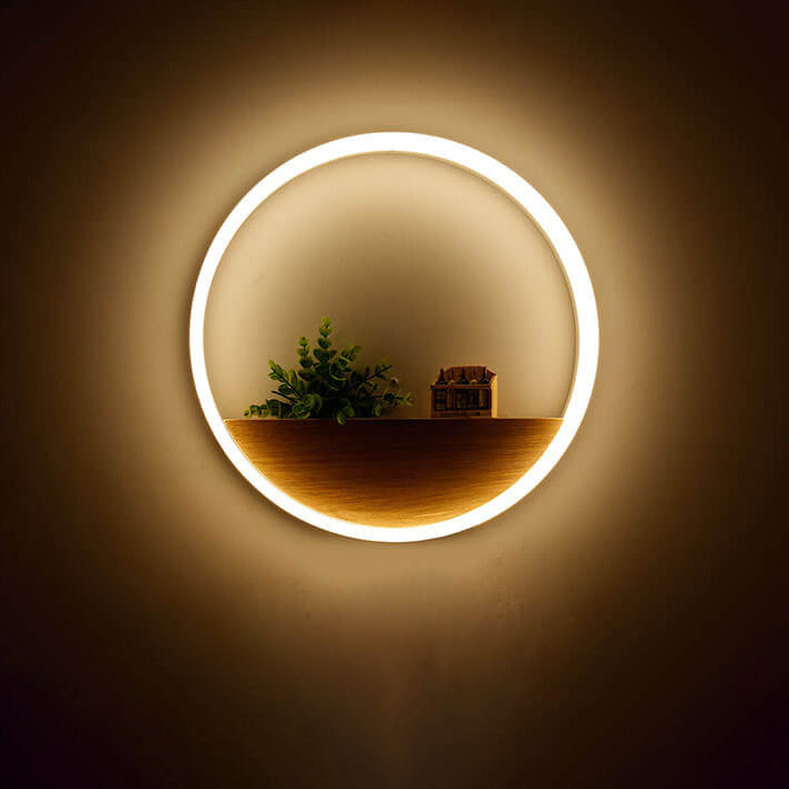 Creatieve Massief Houten Acryl Opslag Decoratie Ronde Led Wandlamp