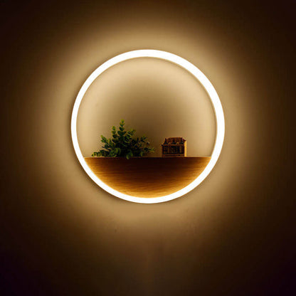 Creatieve Massief Houten Acryl Opslag Decoratie Ronde Led Wandlamp