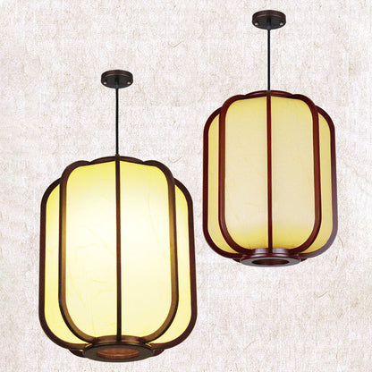 Moderne Chinese Imitatie Schapenvacht Houten Lantaarn 1-Lichts Hanglamp