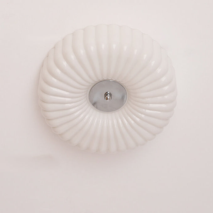 Franse Minimalistische Crèmekleurige Ronde Led Plafondlamp Met Textuur Van Glas